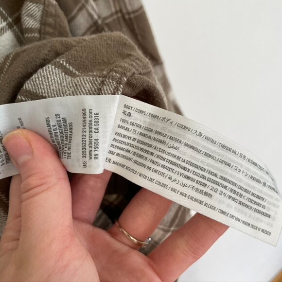 HOLLISTER HCO Mens Check Overshirt Brown White Plaid Flannel Button Down Cotton - Picture 9 of 14